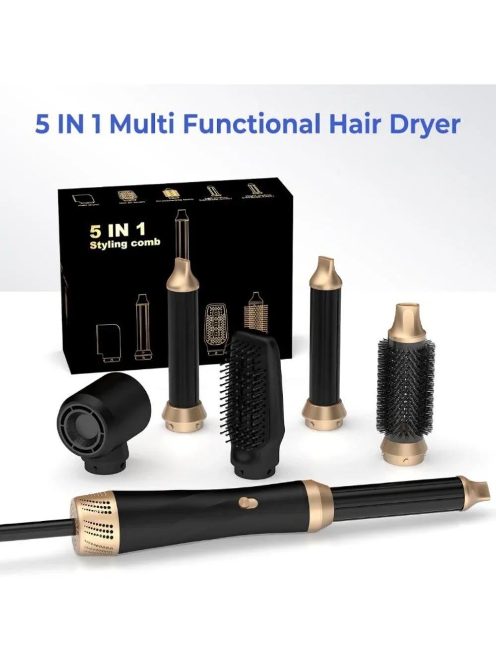 5-in-1 Hair Dryer Brush Set - Ionic Blow Drying, Curling, Volumizing